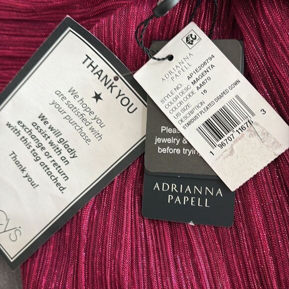 ADRIANNA PAPELL Magenta One Shoulder Shimmer Metallic Gown Twist NWT $248 - Picture 4 of 6